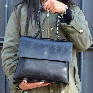 Lia Numa black leather studded shoulder bag